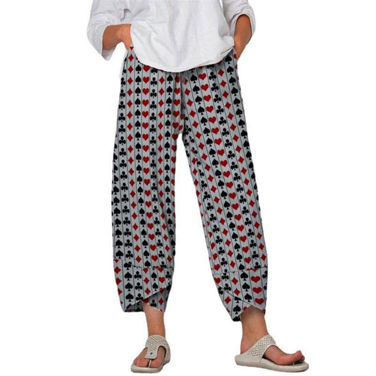 Pantalon gris taille haute à coutures imprimées, pantalon court ample - Droxev