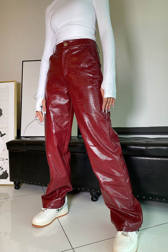 Pantalon en cuir décontracté à jambe droite pour femme - Droxev