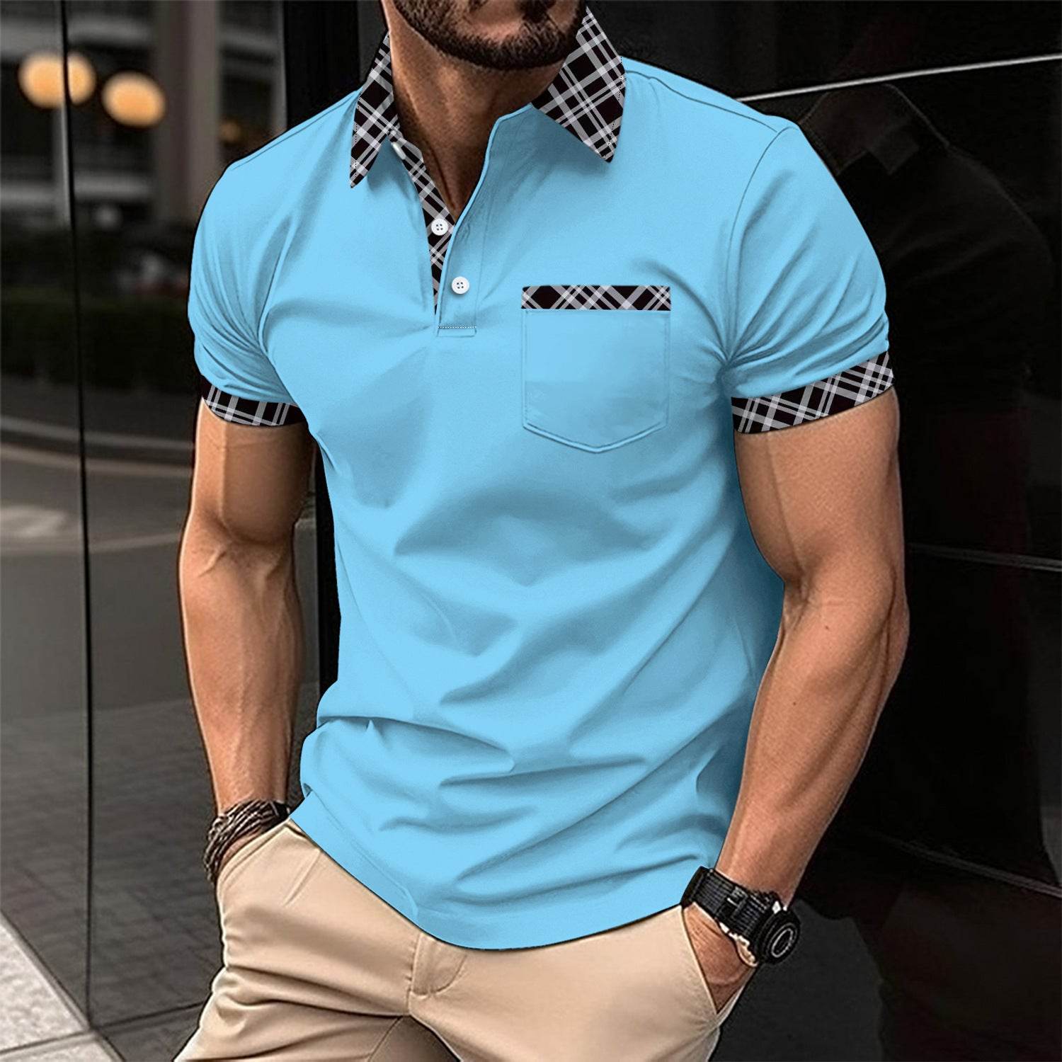 Polos de sport à manches courtes à carreaux assortis aux couleurs européennes et américaines - Droxev