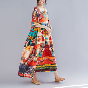 Robe rétro en coton et lin au-dessus du genou, style littéraire printanier