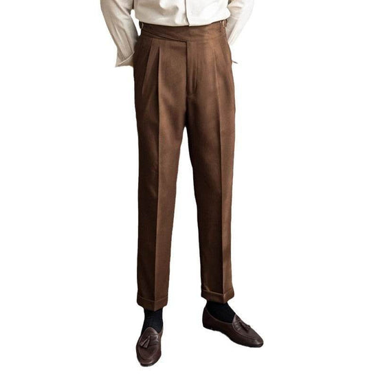 Pantalon de costume décontracté taille haute pour homme, coupe droite, style britannique - Droxev