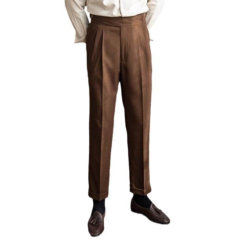 Pantalon de costume décontracté taille haute pour homme, coupe droite, style britannique - Droxev