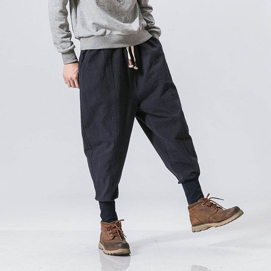 Pantalon sarouel en coton et lin pour homme, style hip-hop - Droxev