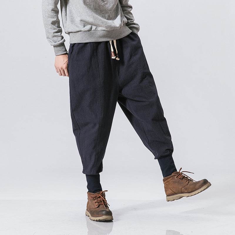 Pantalon sarouel en coton et lin pour homme, style hip-hop - Droxev
