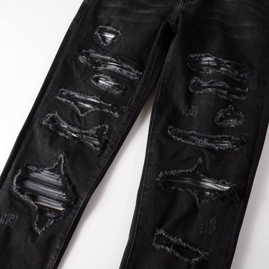 Jean slim noir élastique teinté gris blanc pour homme - Droxev