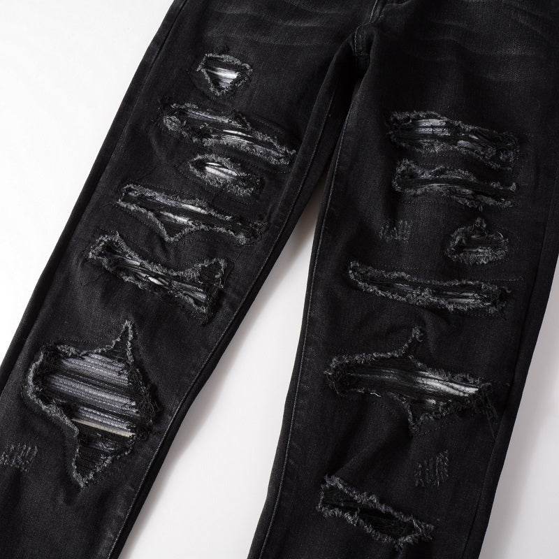 Jean slim noir élastique teinté gris blanc pour homme - Droxev