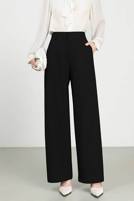 Costume taille haute en coton et lin, pantalon droit à jambes larges - Droxev