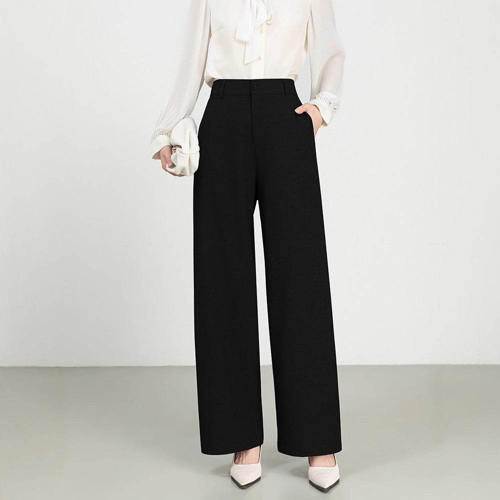 Costume taille haute en coton et lin, pantalon droit à jambes larges - Droxev