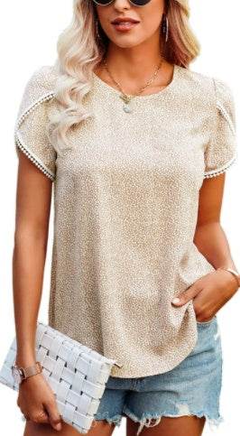 T-shirt à manches courtes et à pois en dentelle - Droxev