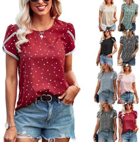 T-shirt à manches courtes et à pois en dentelle - Droxev