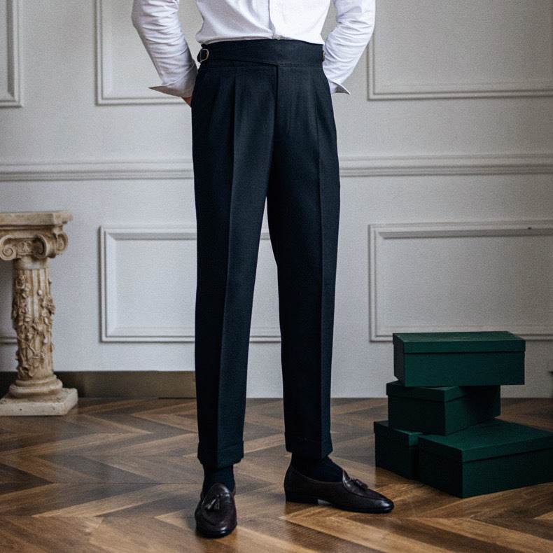 Pantalon de costume décontracté taille haute pour homme, coupe droite, style britannique - Droxev