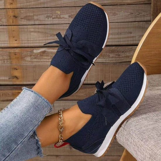 Nouvelles chaussures plates à lacets en maille pour femmes, chaussures de marche compensées respirantes et décontractées - Droxev