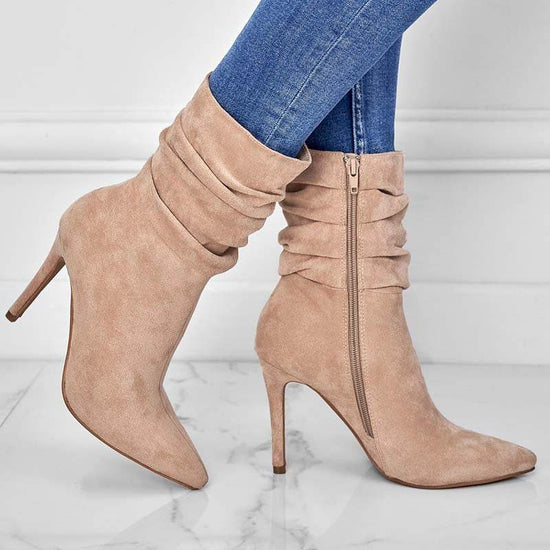 Bottes pointues à talons hauts en daim pour femmes - Droxev