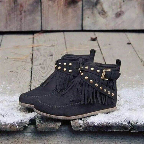 Bottes Martin rétro à boucle plate pour femme - Droxev