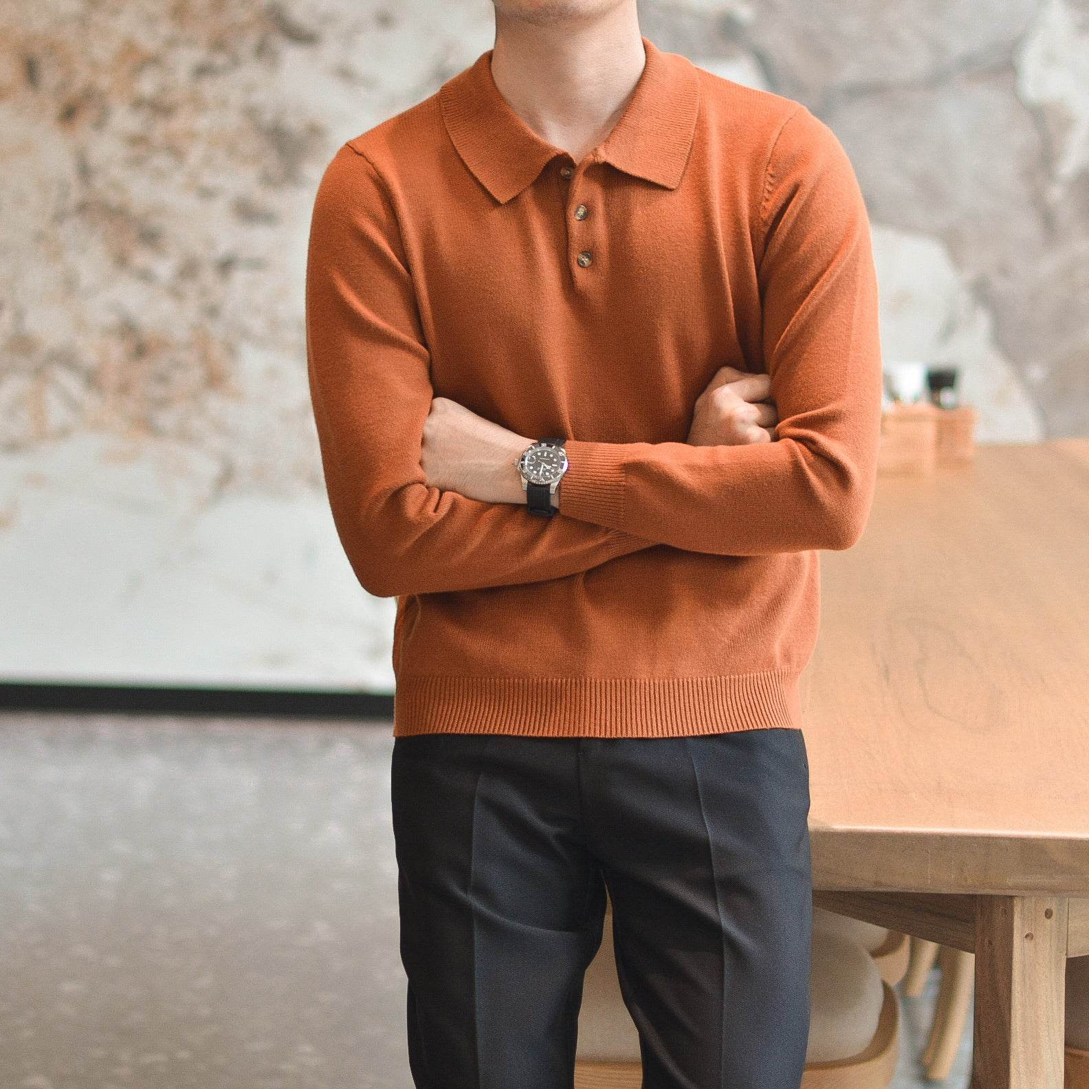 Chemise en tricot à revers vintage vert menthe pour hommes - Droxev