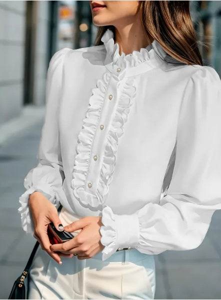 Chemise à manches longues avec ourlet en feuille de lotus - Droxev