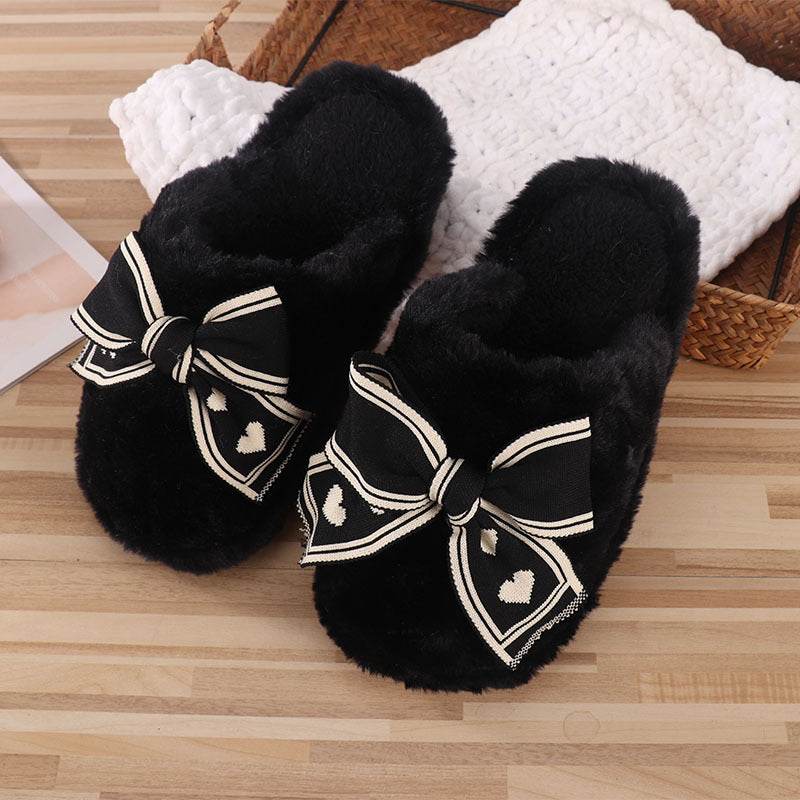 Pantoufles à nœud pour femmes, chaussures de maison chaudes et antidérapantes - Droxev