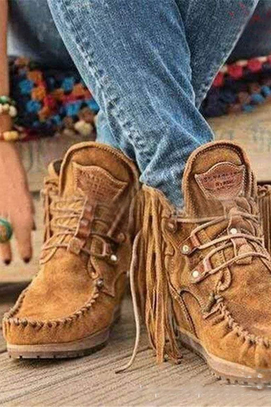 Bottes courtes à franges pour femmes, simples et tendance - Droxev