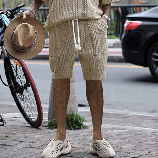 Short jacquard décontracté multi-poches pour le sport, droit et large, style printemps-été - Droxev