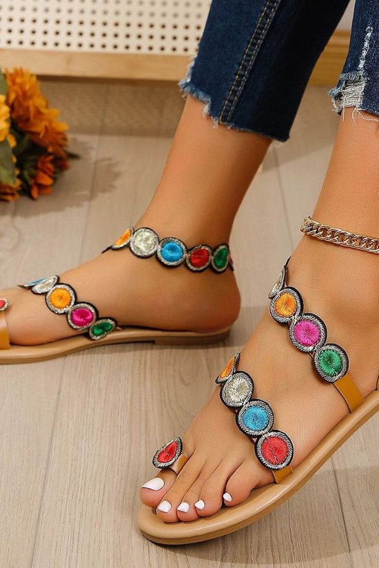 Sandales plates à motif paon brodé, chaussures de plage décontractées à clip pour femmes, pour les vacances d'été - Droxev
