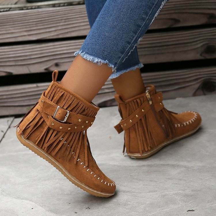 Bottes Martin rétro à boucle plate pour femme - Droxev