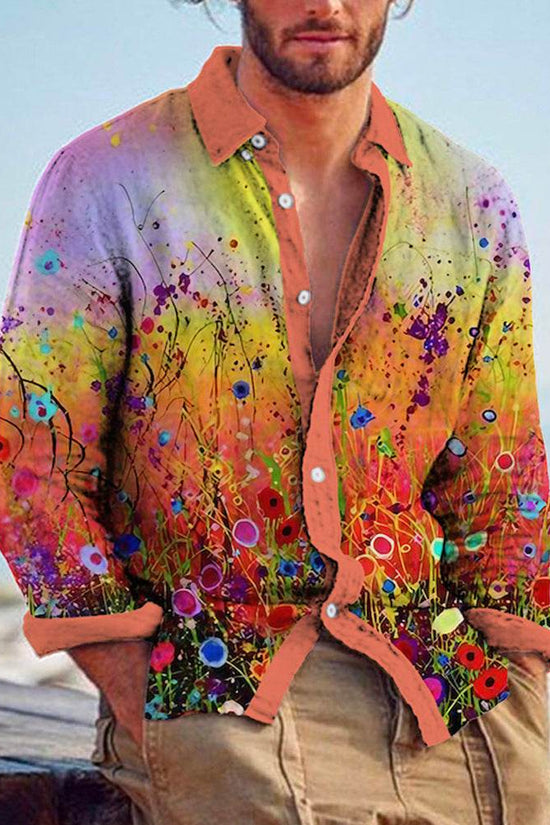 Chemise homme imprimée en lin et bambou de couleur assortie - Droxev