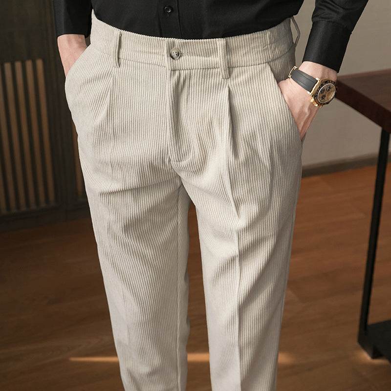 Pantalon décontracté pour homme en velours côtelé coupe slim - Droxev