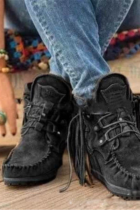 Bottes courtes à franges pour femmes, simples et tendance - Droxev