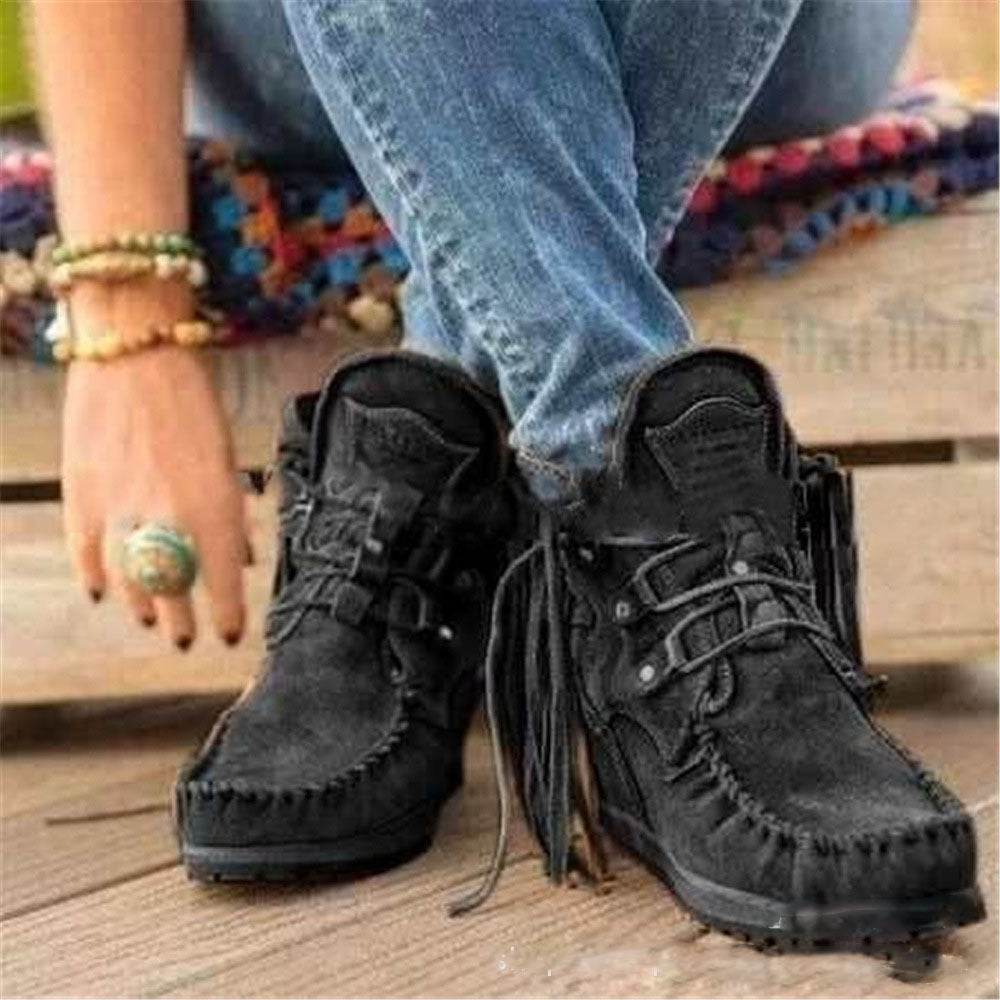 Bottes courtes à franges pour femmes, simples et tendance - Droxev