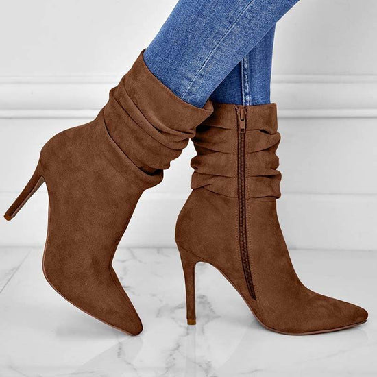 Bottes pointues à talons hauts en daim pour femmes - Droxev