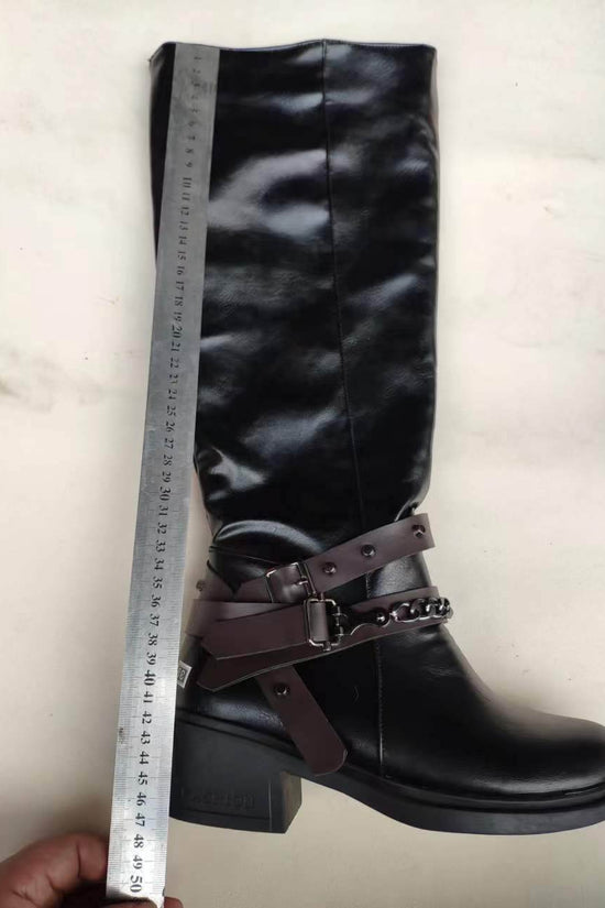 Bottes à boucle de ceinture Bottes pour femmes Talon épais Talon moyen Grand - Droxev
