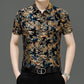 Chemise d'été imprimée à manches courtes pour homme d'âge moyen, en soie glacée extensible, pour loisirs
