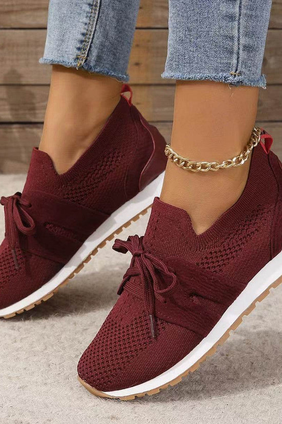 Nouvelles chaussures plates à lacets en maille pour femmes, chaussures de marche compensées respirantes et décontractées - Droxev