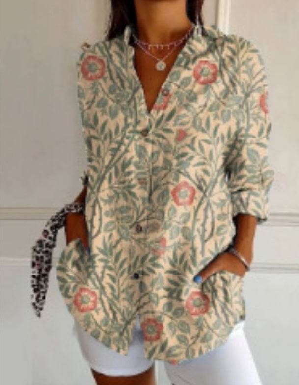 Chemise à manches longues pour femme, tendance estivale, imprimé 3D à motif floral - Droxev