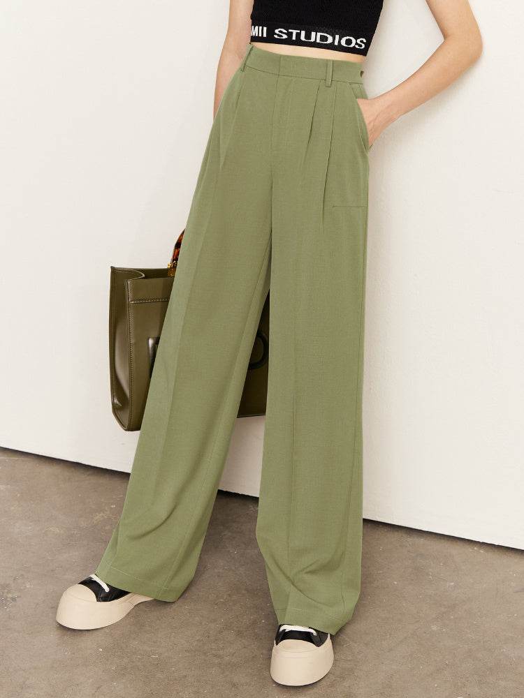 Pantalon de costume taille haute, pantalon décontracté drapé à jambes larges - Droxev
