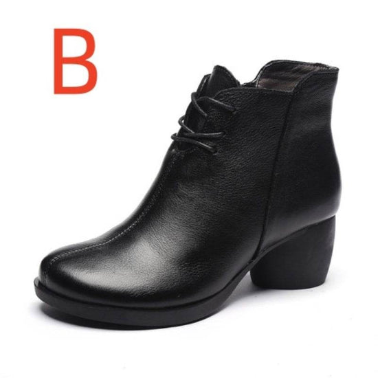 Bottes rétro confortables à talons épais pour femmes, bottes Martin à talons hauts, bottes en cuir, bottes courtes pour femmes - Droxev