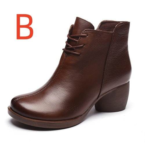 Bottes rétro confortables à talons épais pour femmes, bottes Martin à talons hauts, bottes en cuir, bottes courtes pour femmes - Droxev