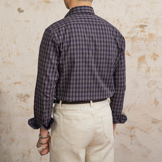 Chemise Vintage à Carreaux en Coton et Lin à Manches Longues pour Homme - Droxev