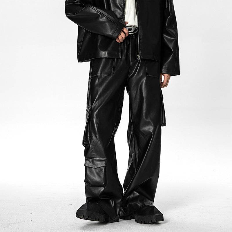 Pantalon en cuir PU pour homme, coupe ample, coupe droite, style rétro américain, décontracté - Droxev