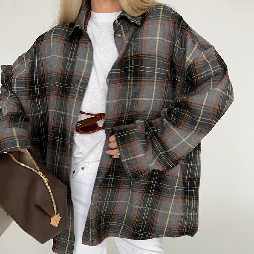 Chemise à manches longues à la mode rétro ample - Droxev