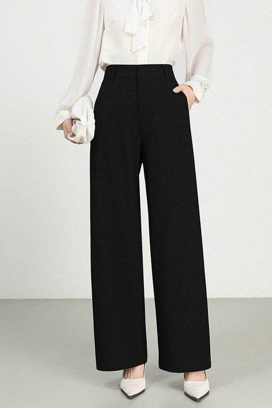 Costume taille haute en coton et lin, pantalon droit à jambes larges - Droxev