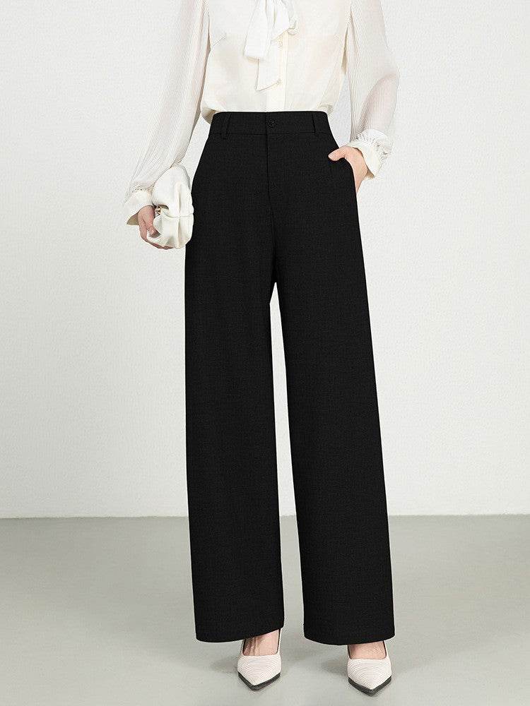 Costume taille haute en coton et lin, pantalon droit à jambes larges - Droxev