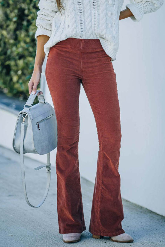 Pantalon slim taille haute uni pour femme, coupe micro évasée - Droxev