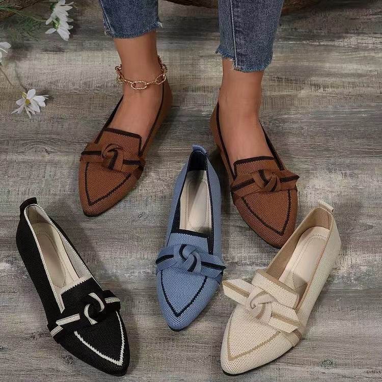 Chaussures plates tendance à bout pointu et nœud pour femmes, tissées et respirantes, idéales pour l'été - Droxev