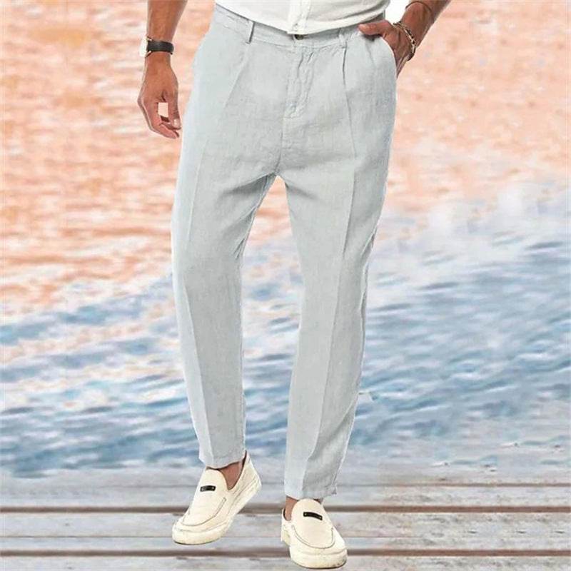 Pantalon en lin droit, couleur pure, confort, loisirs en plein air - Droxev