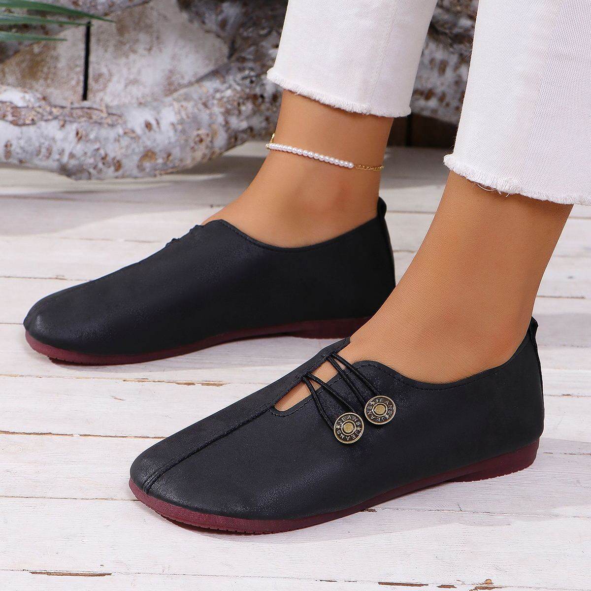 Sandales à enfiler à bout carré pour femme, chaussures plates et souples, tendance pour l'été - Droxev