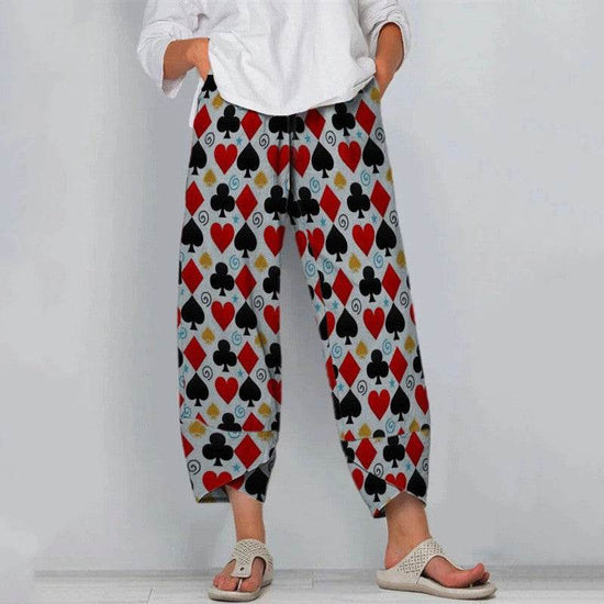 Pantalon gris taille haute à coutures imprimées, pantalon court ample - Droxev