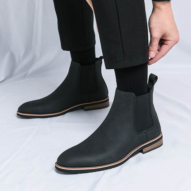 Chaussures pointues en cuir pour hommes : bottines Chelsea britanniques pointues - Droxev