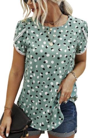 T-shirt à manches courtes et à pois en dentelle - Droxev