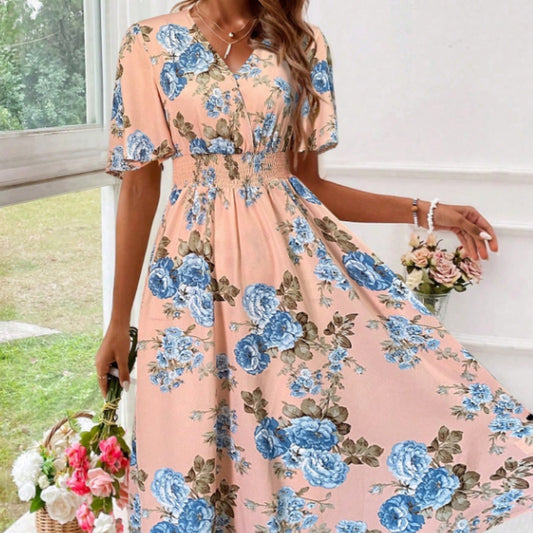 Robe Femme Imprimée Fleurie à Taille Cintrée